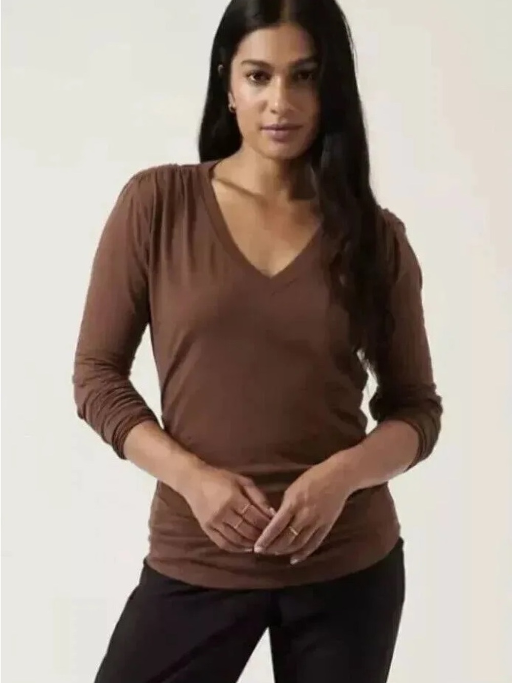 Athleta Outbound V-Neck Ruched Side Long Sleeve Top - size medium - GC
